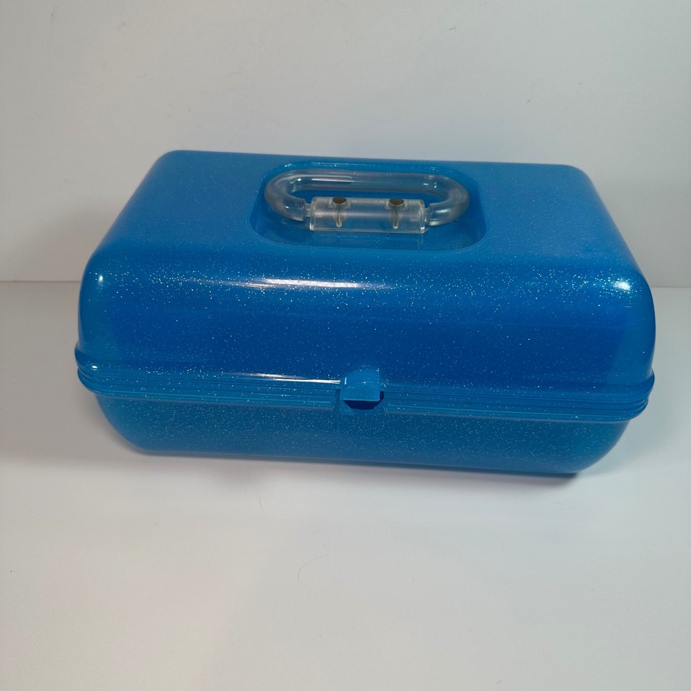 Vintage Caboodles Blue‎ Glitter Makeup Organizer Case Mirror Made in USA* - Picture 2 of 12